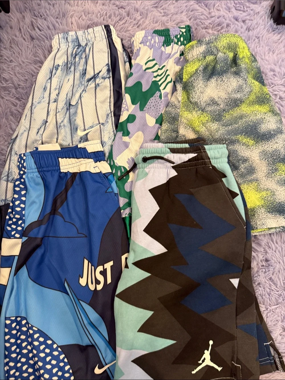 Nike Kids Mixed-Print Athletic Shorts - Blue, Green, Gray, Black